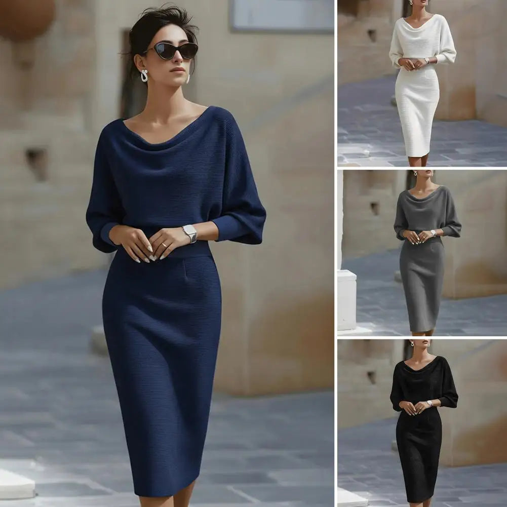 Elegant Women's Dress Cowl Neck Bodycon Work Dress 3/4 Batwing Sleeve Stretch Office Church Pencil Dress Formal Party Outfits