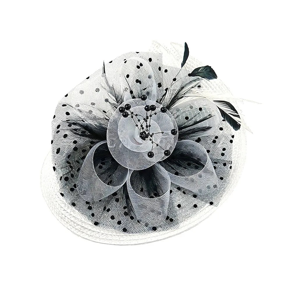 New Mesh Ribbons Fascinator Caps Flower Feather Elegant Hair Drop Fascinator Hat Headwear Women Makeup Prom