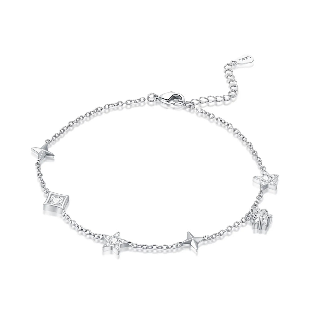 Orstarry S925 Sterling Silver Summer Double Star Shaped Chain Anklets Women Lady Ankle Bracelet Prom Foot Party Jewelry Gifts
