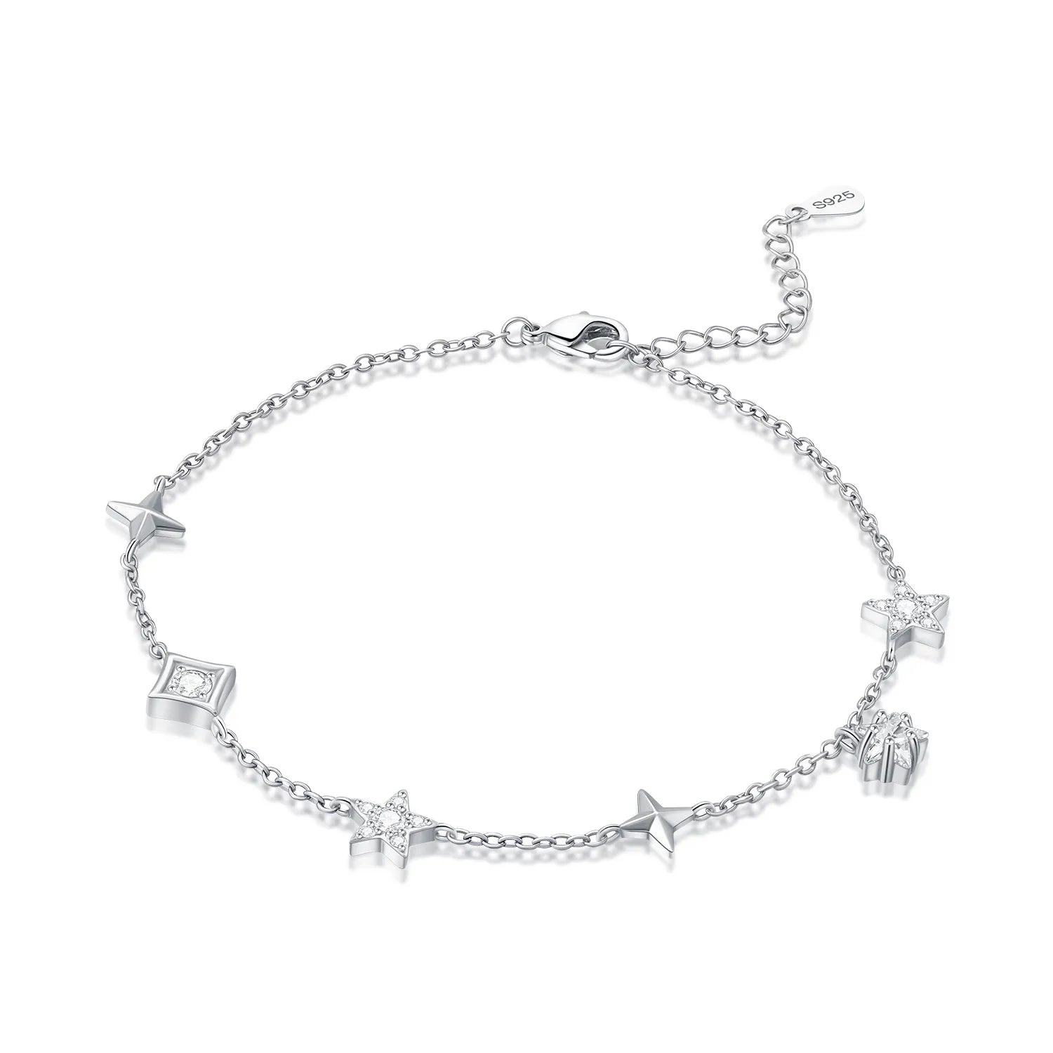 Orstarry S925 Sterling Silver Summer Double Star Shaped Chain Anklets Women Lady Ankle Bracelet Prom Foot Party Jewelry Gifts