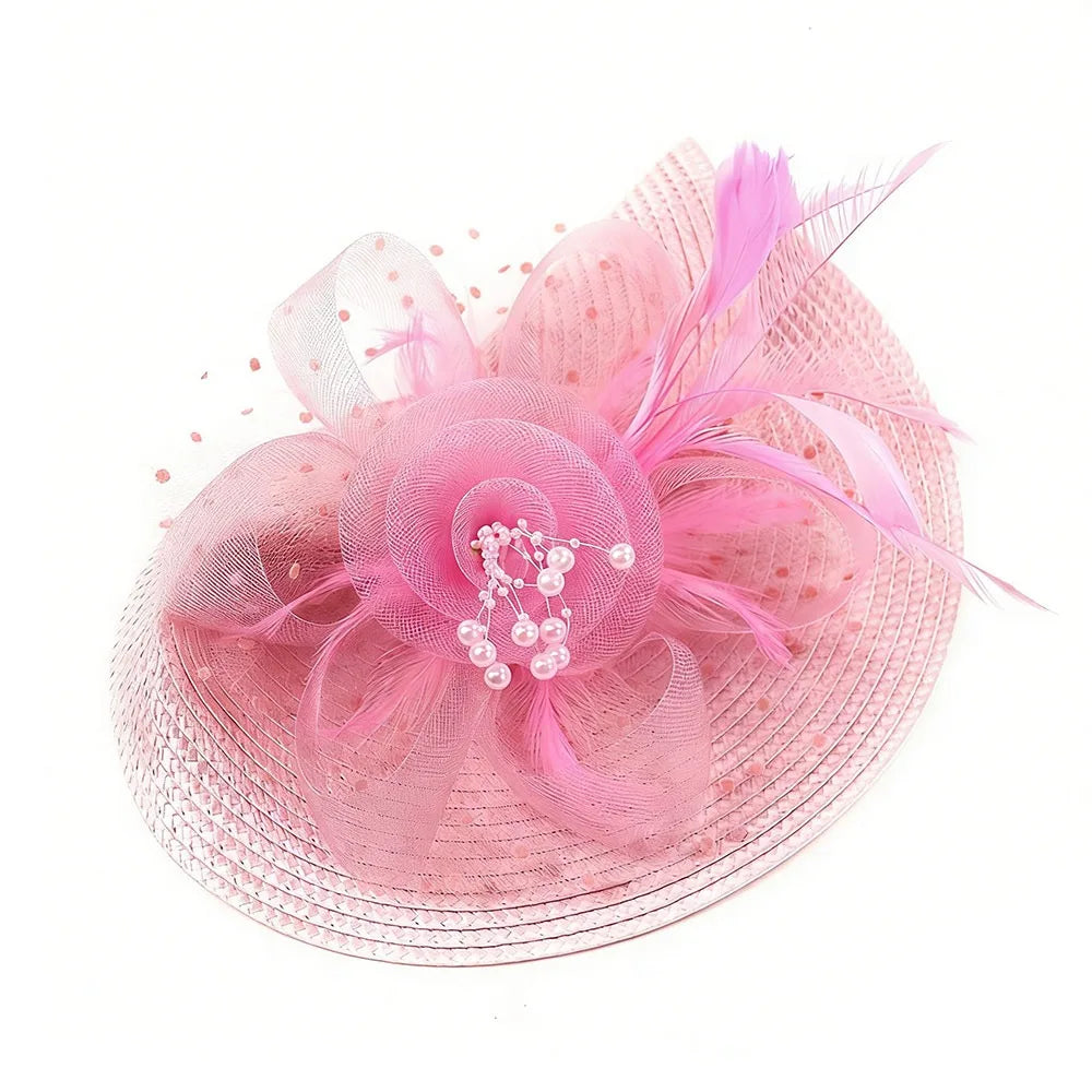 New Mesh Ribbons Fascinator Caps Flower Feather Elegant Hair Drop Fascinator Hat Headwear Women Makeup Prom