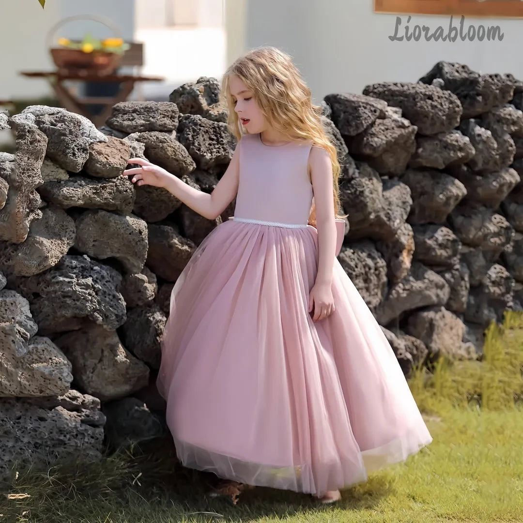 Multicolor Backless Princess Dress Tulle Formal Gown with Bow Accents Flower Girl Dress Party Dress Elegant Formal Wear Wedding