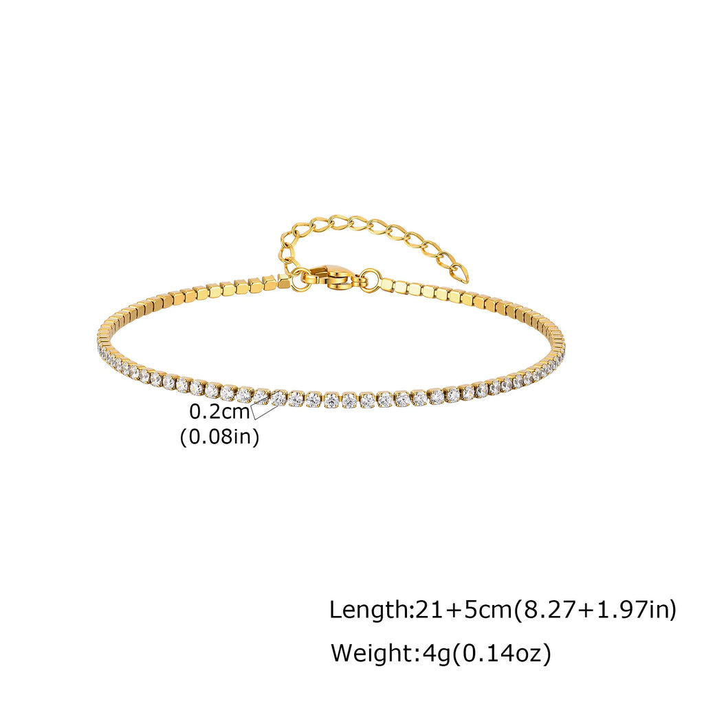 Tennis Anklet 2mm/3mm/4mm, 18K PVD Gold Plated Dainty CZ Foot Chain, Ultra Sparkling Aesthetic Layering Summer Jewelry for Women
