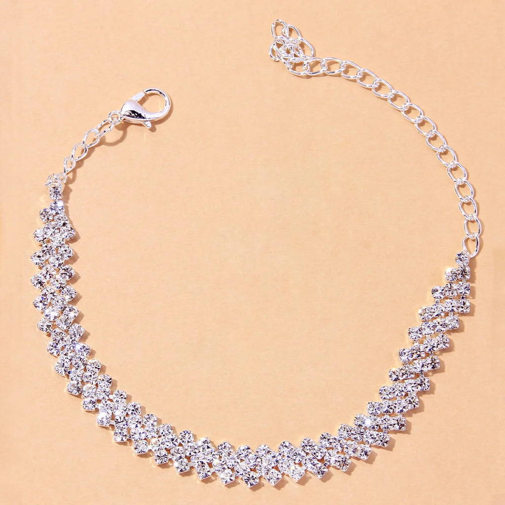 Fashion Shining Lozenge Chain Anklet for Women Fashion Silver Color Summer Beach Ankle Bracelet Barefoot Sandals Foot Jewelry