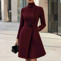 Women Church Dresses Vintage Autumn Winter Long Sleeve Sexy Stand Collar Vintage 1950s Mermaid Formal A-line Dress for Business