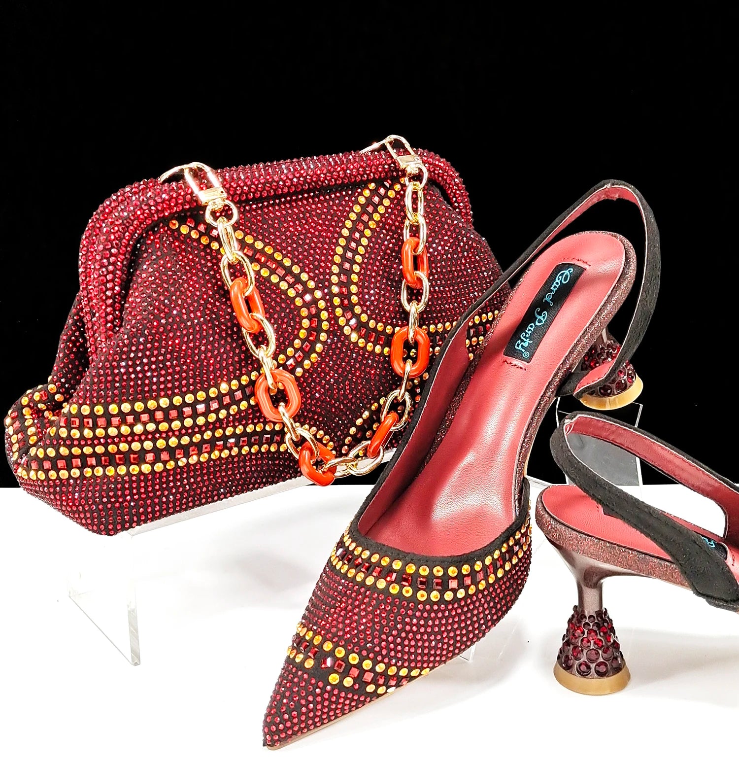QSGFC New Designer Specials Italian Women Heels Shoes and Bag Set  Royal Green Color Comfortable With Rhinestone for Party