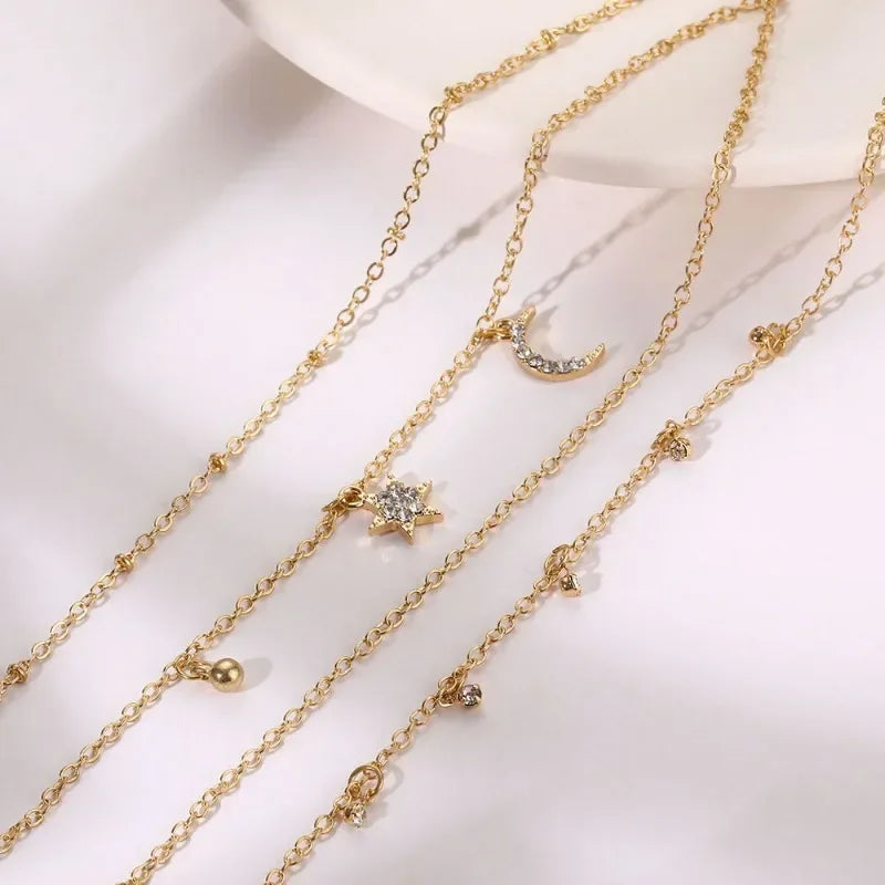 4pcs Set Sexy Fashion Moon and Star Cross Multilayer Anklet for Women Temperament Heart Summer Beach Foot Accessories Jewelry