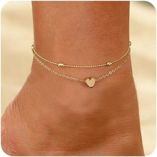 Layered Stainless Steel Anklet Seed Beads Butterfly Leaf Heart Summer Beach Foot Chain Niche Versatile Jewelry for Women Gift