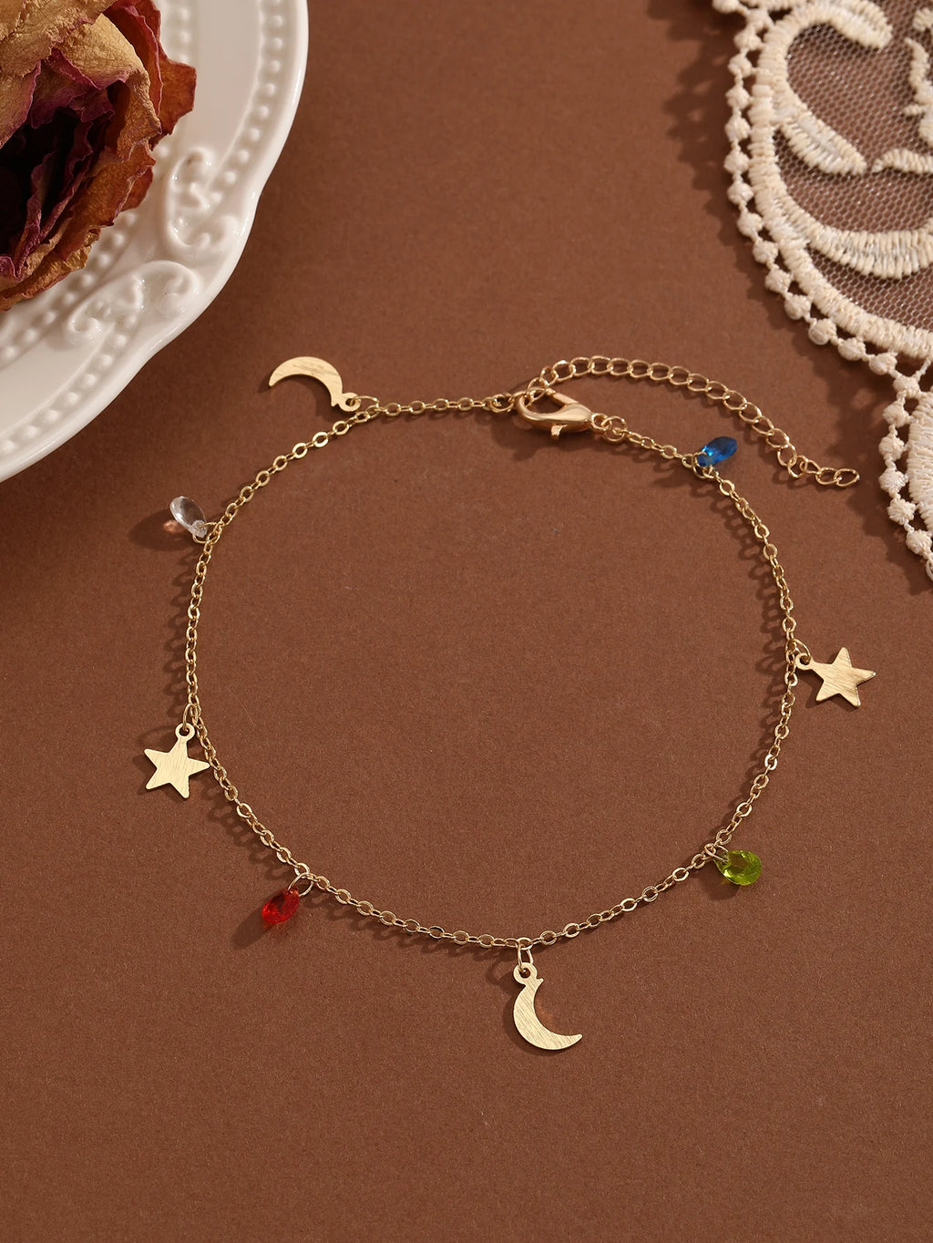 QIAMNI Summer Bohemia Crystal Cubic Zirconia Anklet For Women Girls Ankle Bracelet Leg Chain Beach Party Travel Foot Jewelry