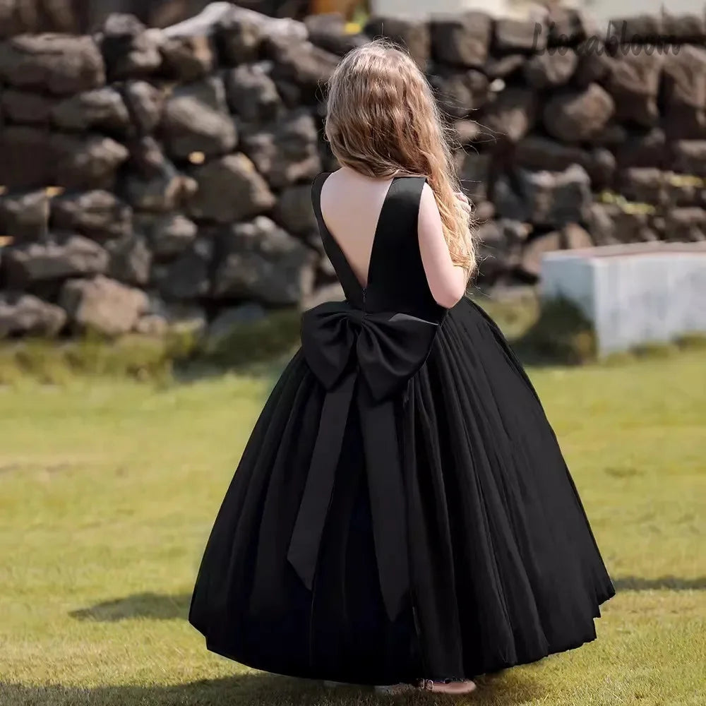Multicolor Backless Princess Dress Tulle Formal Gown with Bow Accents Flower Girl Dress Party Dress Elegant Formal Wear Wedding