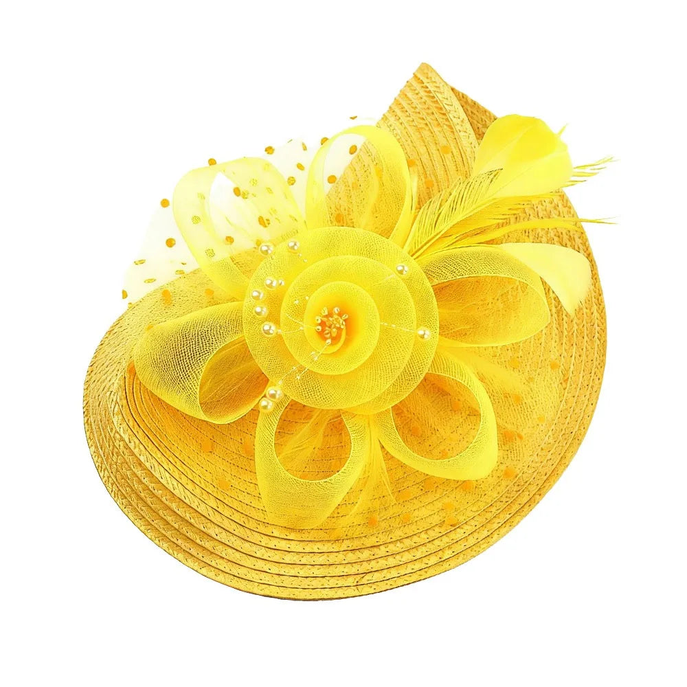 New Mesh Ribbons Fascinator Caps Flower Feather Elegant Hair Drop Fascinator Hat Headwear Women Makeup Prom