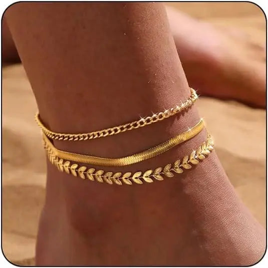 Layered Stainless Steel Anklet Seed Beads Butterfly Leaf Heart Summer Beach Foot Chain Niche Versatile Jewelry for Women Gift