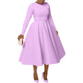 Elegant Church Dresses for Woman 2025 Fall Long Sleeve O Neck High Waisted A-Line Midi Calf Party Cocktail Dress with Pockets