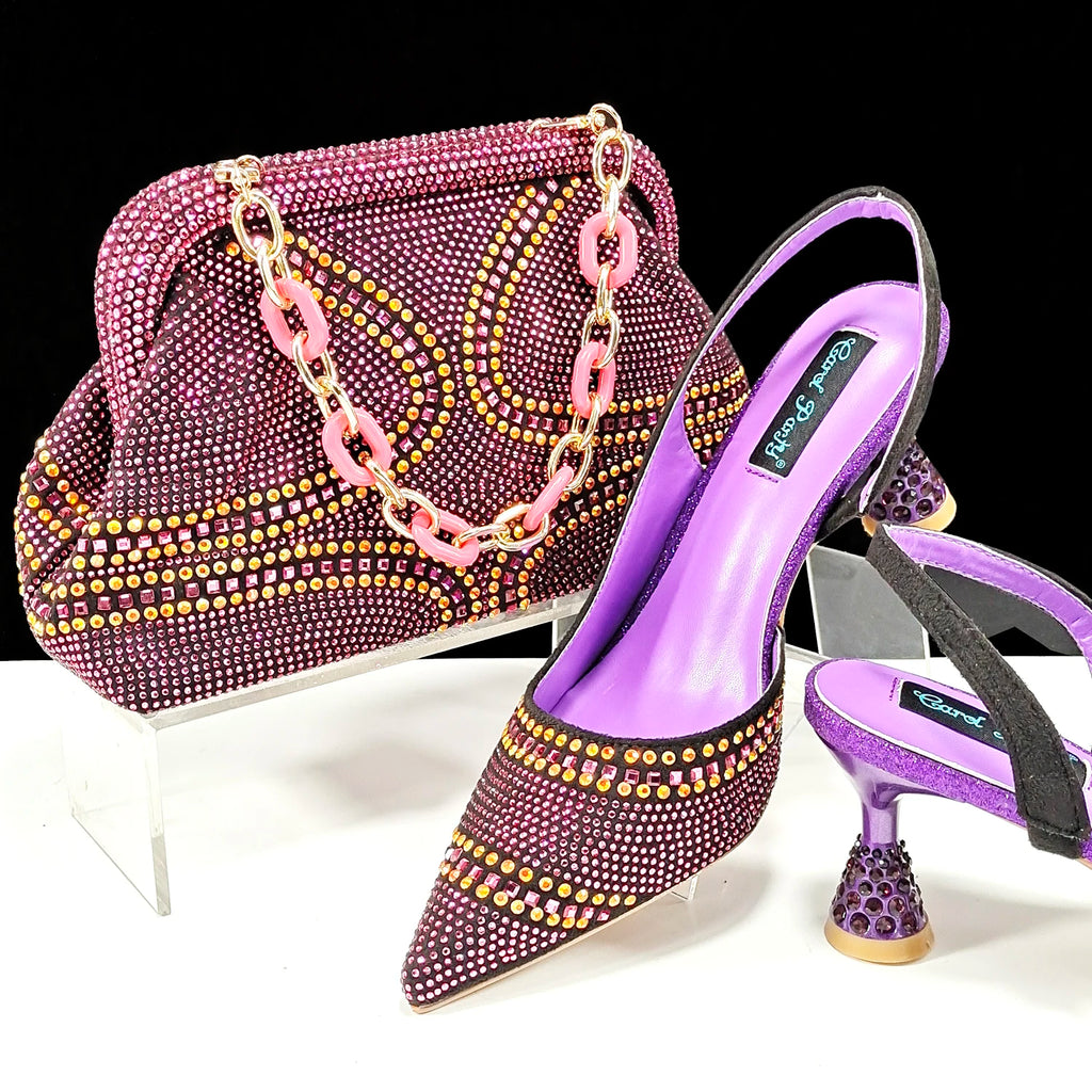 QSGFC New Designer Specials Italian Women Heels Shoes and Bag Set  Royal Green Color Comfortable With Rhinestone for Party