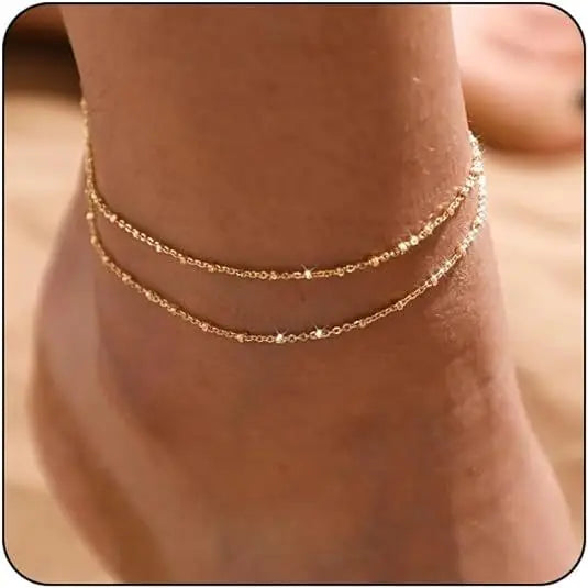 Layered Stainless Steel Anklet Seed Beads Butterfly Leaf Heart Summer Beach Foot Chain Niche Versatile Jewelry for Women Gift