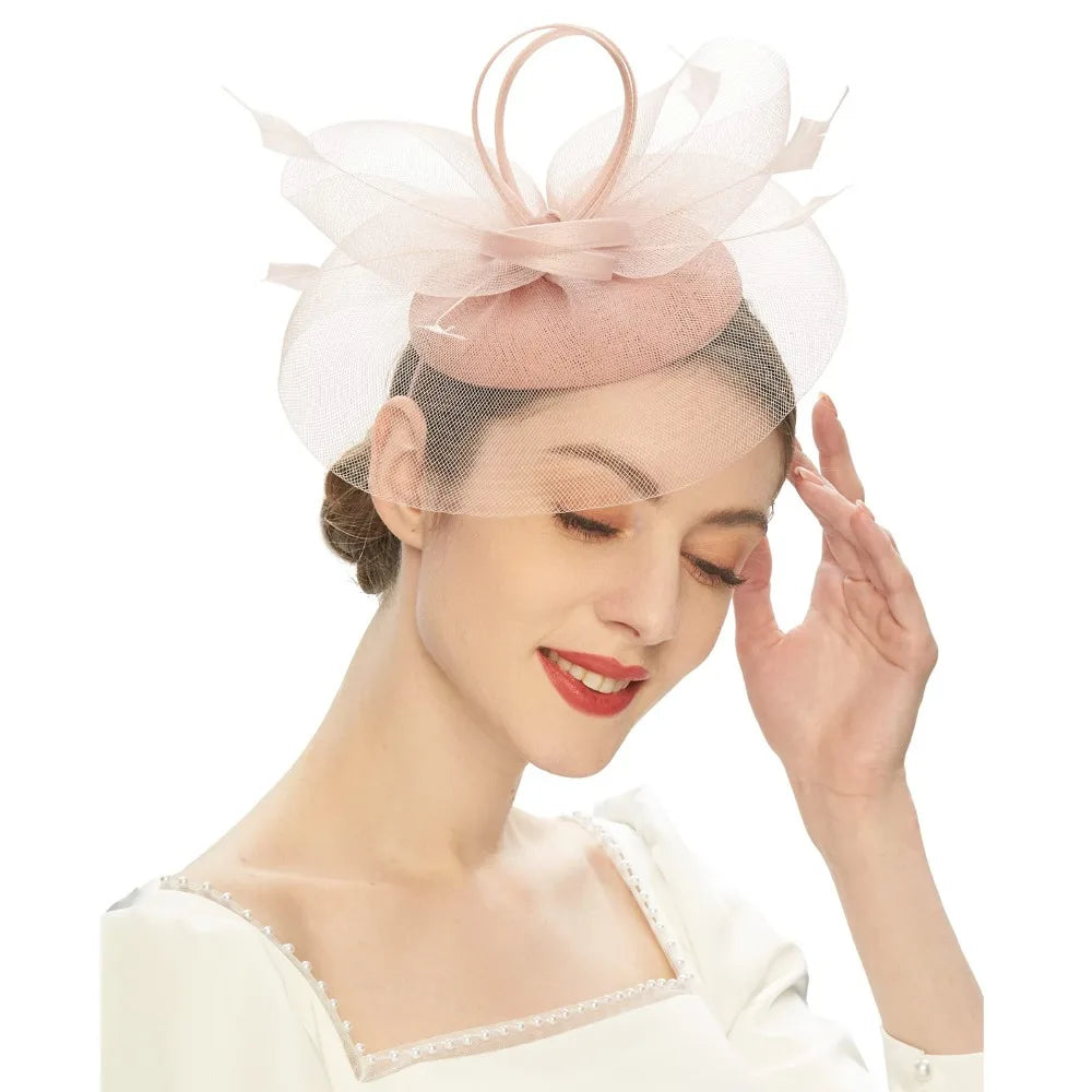 Fashion Feathers Mesh Fascinator Hat Exquisite Sweet Veil Hat Headwear Elegant Hair Hoop Hairbands Dance Show