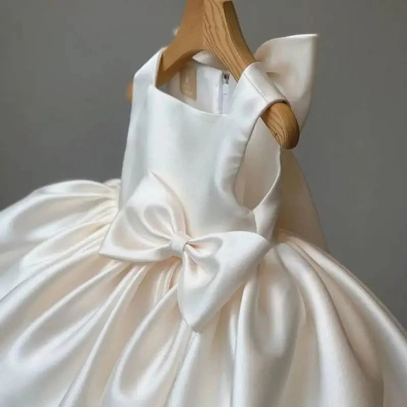 Baby Girls Party Dress Sweet Big Bow Princess Birthday Dresses Children Clothes Flower Girl Elegant Evening Formal Wear Clothing