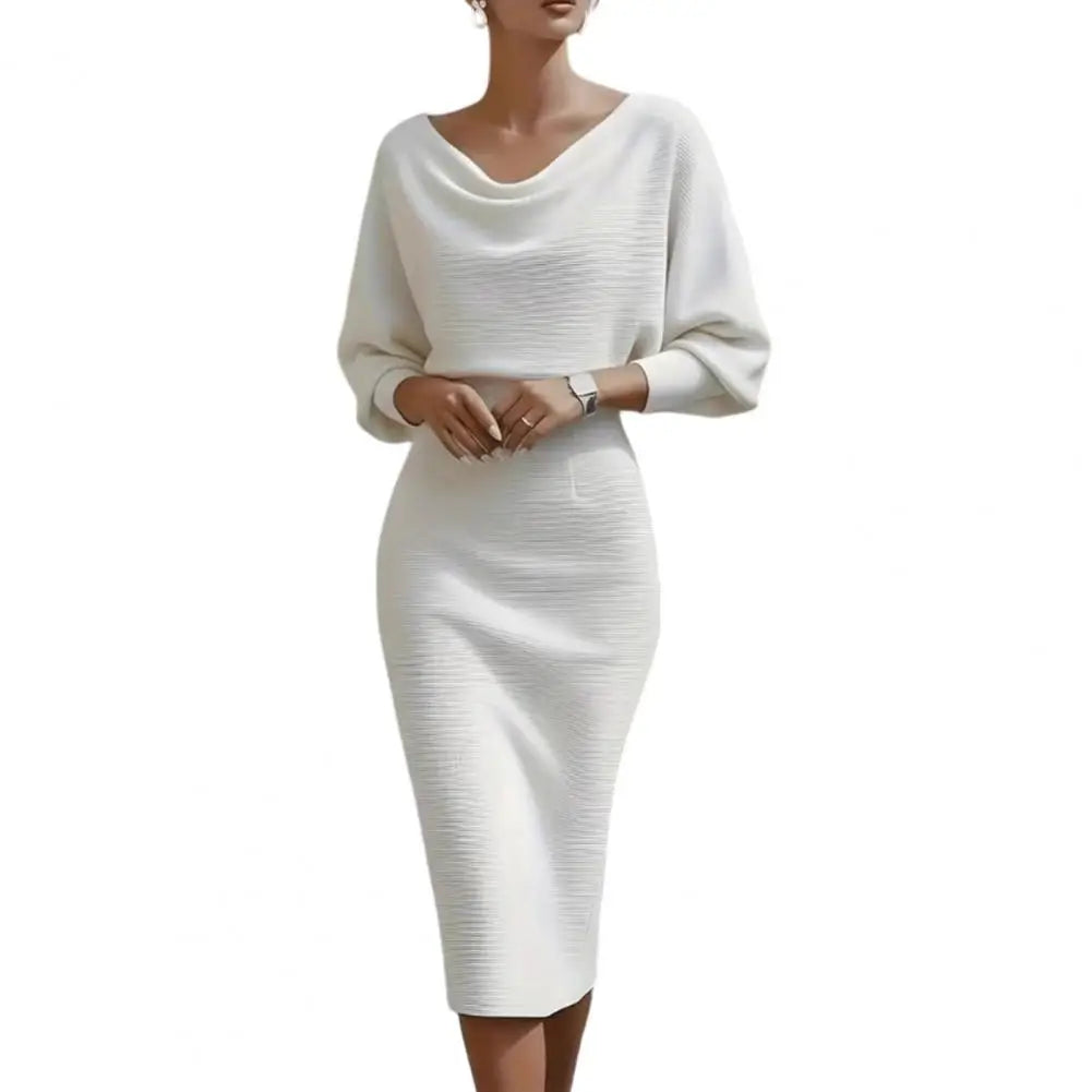 Elegant Women's Dress Cowl Neck Bodycon Work Dress 3/4 Batwing Sleeve Stretch Office Church Pencil Dress Formal Party Outfits
