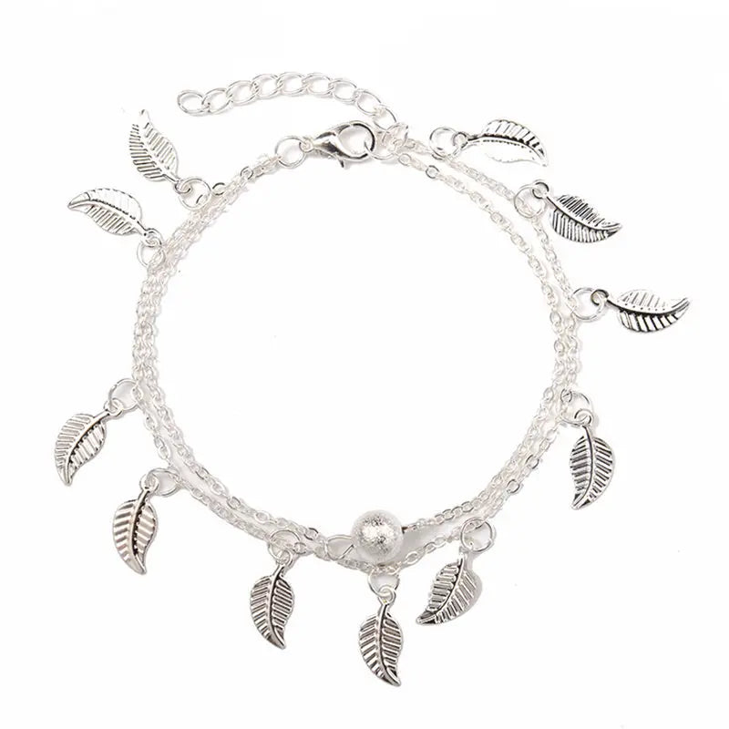 Bohemian Silver Color Anklet Bracelet On The Leg Fashion Heart Female Anklets Barefoot For Women Leg Chain Beach Foot Jewel