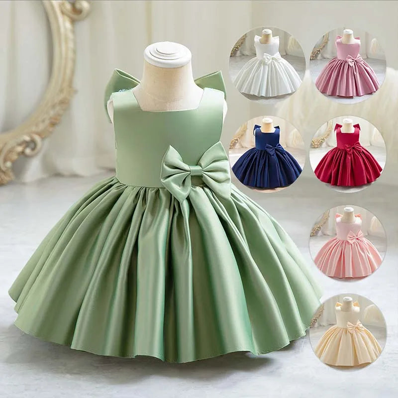 Baby Girls Party Dress Sweet Big Bow Princess Birthday Dresses Children Clothes Flower Girl Elegant Evening Formal Wear Clothing