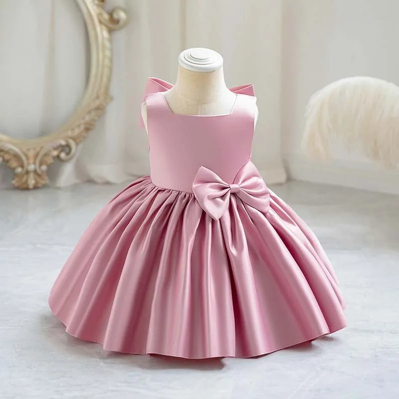 Baby Girls Party Dress Sweet Big Bow Princess Birthday Dresses Children Clothes Flower Girl Elegant Evening Formal Wear Clothing