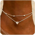 Layered Stainless Steel Anklet Seed Beads Butterfly Leaf Heart Summer Beach Foot Chain Niche Versatile Jewelry for Women Gift