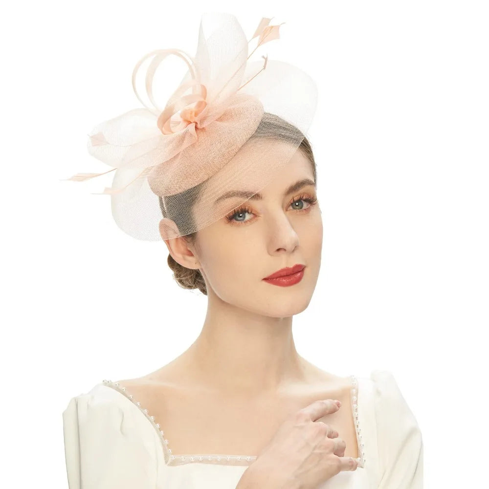 Fashion Feathers Mesh Fascinator Hat Exquisite Sweet Veil Hat Headwear Elegant Hair Hoop Hairbands Dance Show