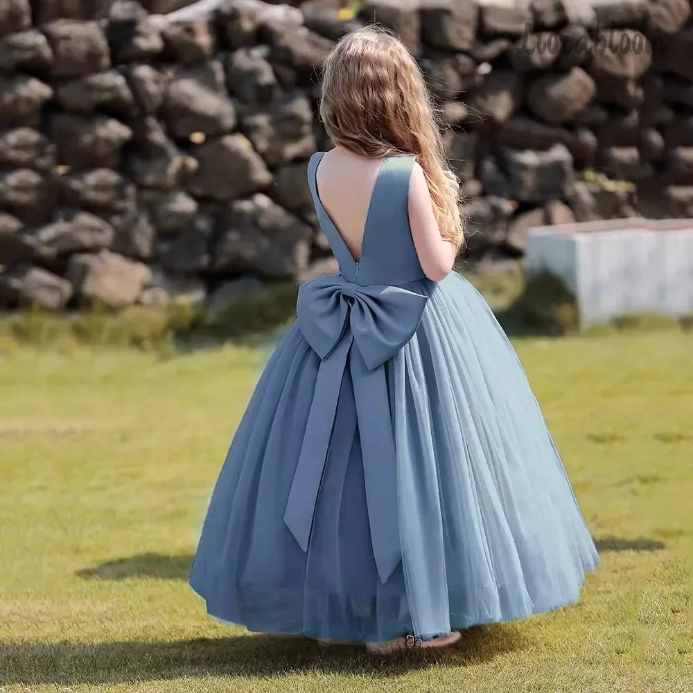 Multicolor Backless Princess Dress Tulle Formal Gown with Bow Accents Flower Girl Dress Party Dress Elegant Formal Wear Wedding