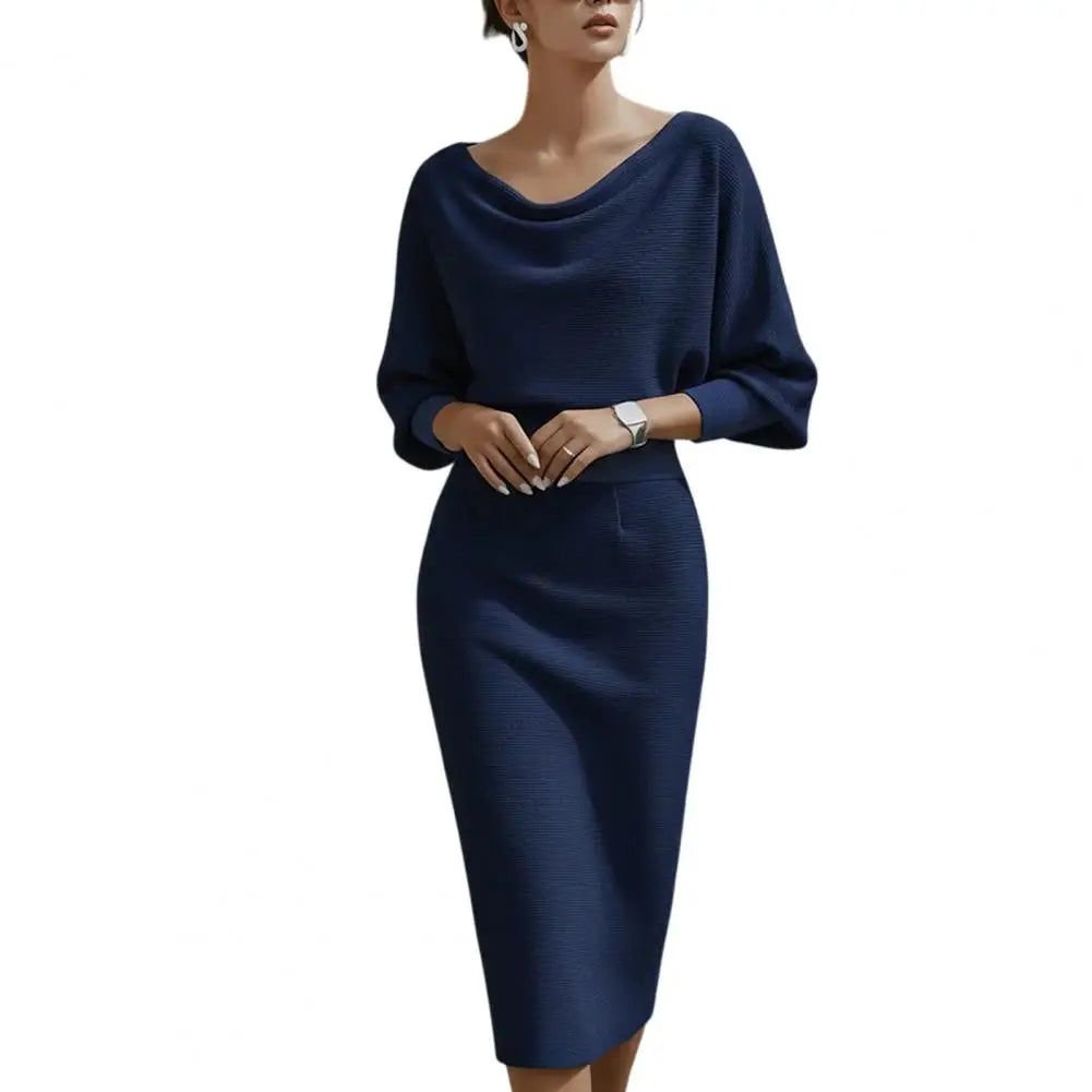 Elegant Women's Dress Cowl Neck Bodycon Work Dress 3/4 Batwing Sleeve Stretch Office Church Pencil Dress Formal Party Outfits