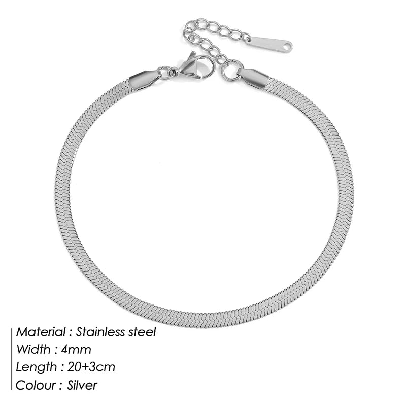 SUNIBI Stainless Steel Snake Chain Anklet for Women Summer Beach Gold Color Anklets Fashion Jewelry Dropshipping Wholesale