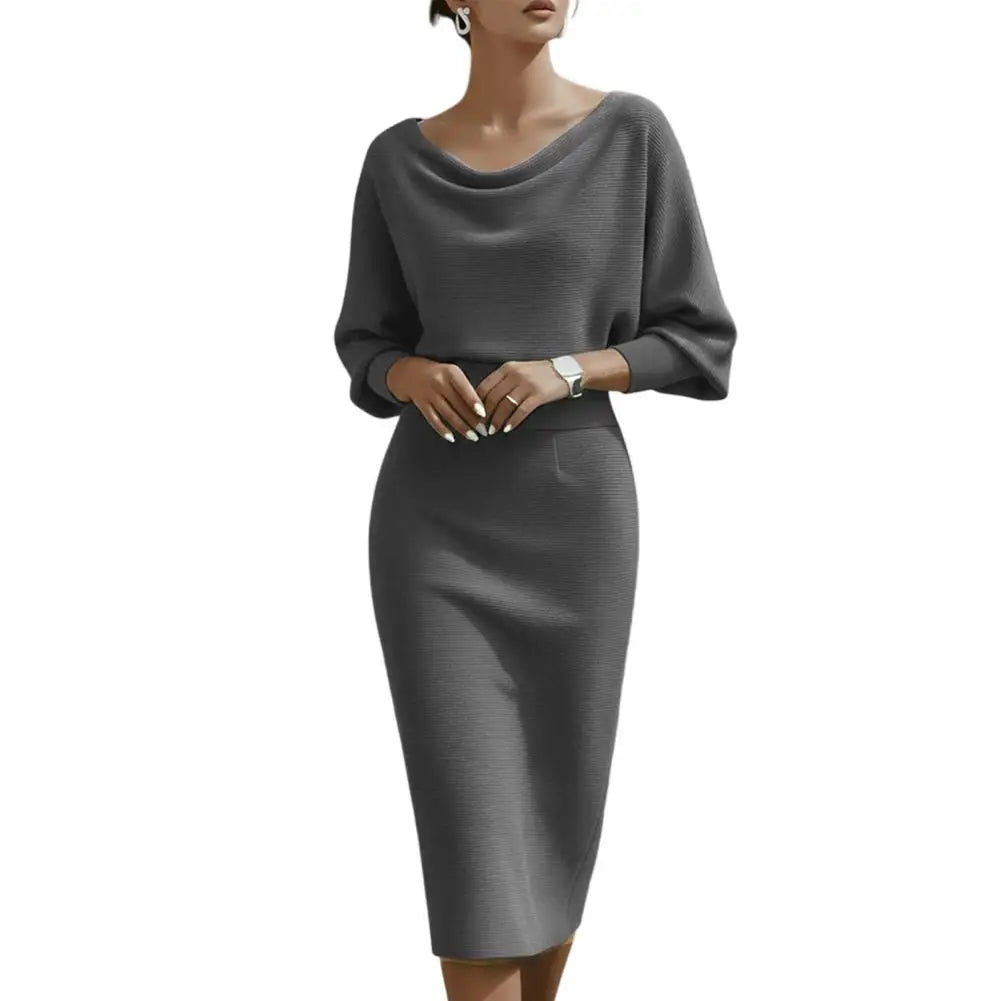 Elegant Women's Dress Cowl Neck Bodycon Work Dress 3/4 Batwing Sleeve Stretch Office Church Pencil Dress Formal Party Outfits