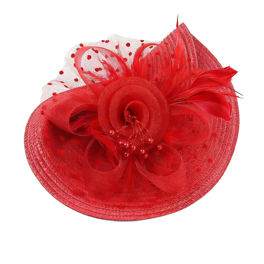 New Mesh Ribbons Fascinator Caps Flower Feather Elegant Hair Drop Fascinator Hat Headwear Women Makeup Prom