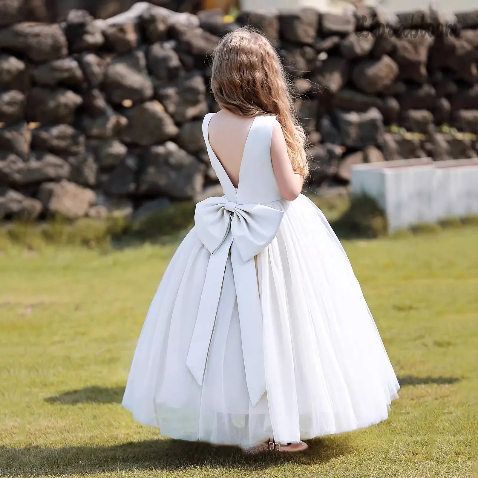 Multicolor Backless Princess Dress Tulle Formal Gown with Bow Accents Flower Girl Dress Party Dress Elegant Formal Wear Wedding