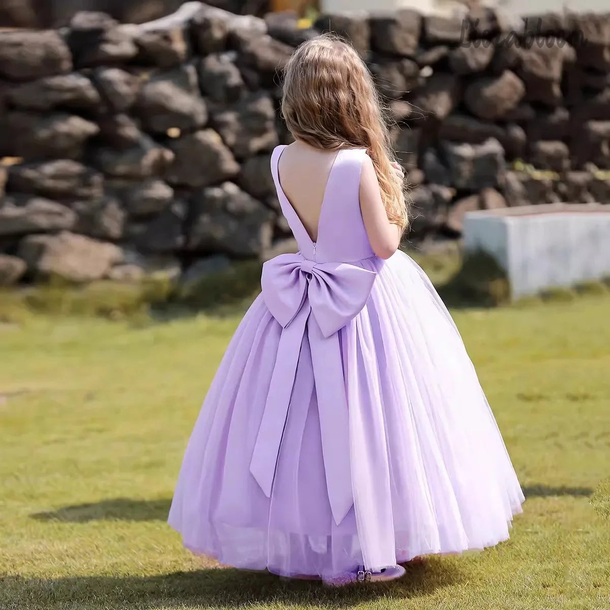 Multicolor Backless Princess Dress Tulle Formal Gown with Bow Accents Flower Girl Dress Party Dress Elegant Formal Wear Wedding