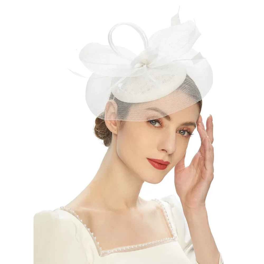 Fashion Feathers Mesh Fascinator Hat Exquisite Sweet Veil Hat Headwear Elegant Hair Hoop Hairbands Dance Show