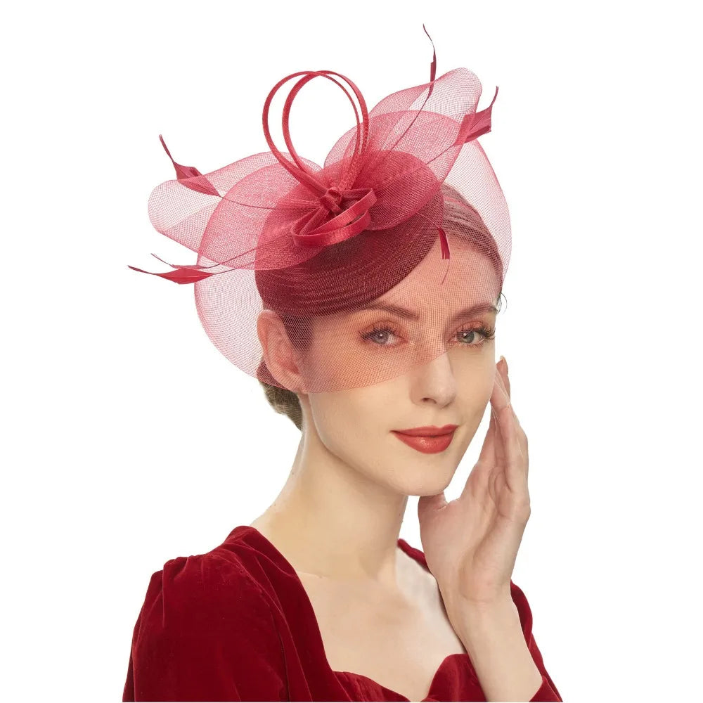 Fashion Feathers Mesh Fascinator Hat Exquisite Sweet Veil Hat Headwear Elegant Hair Hoop Hairbands Dance Show