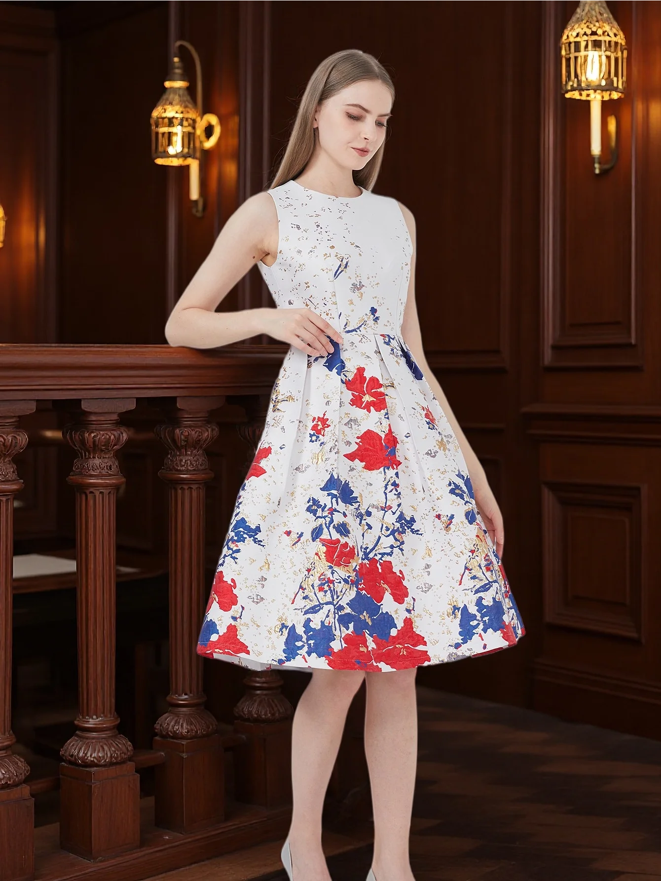 A-Line Jacquard Dress Light Luxury Elegant Commute Date Afternoon Tea Retro Floral Dress