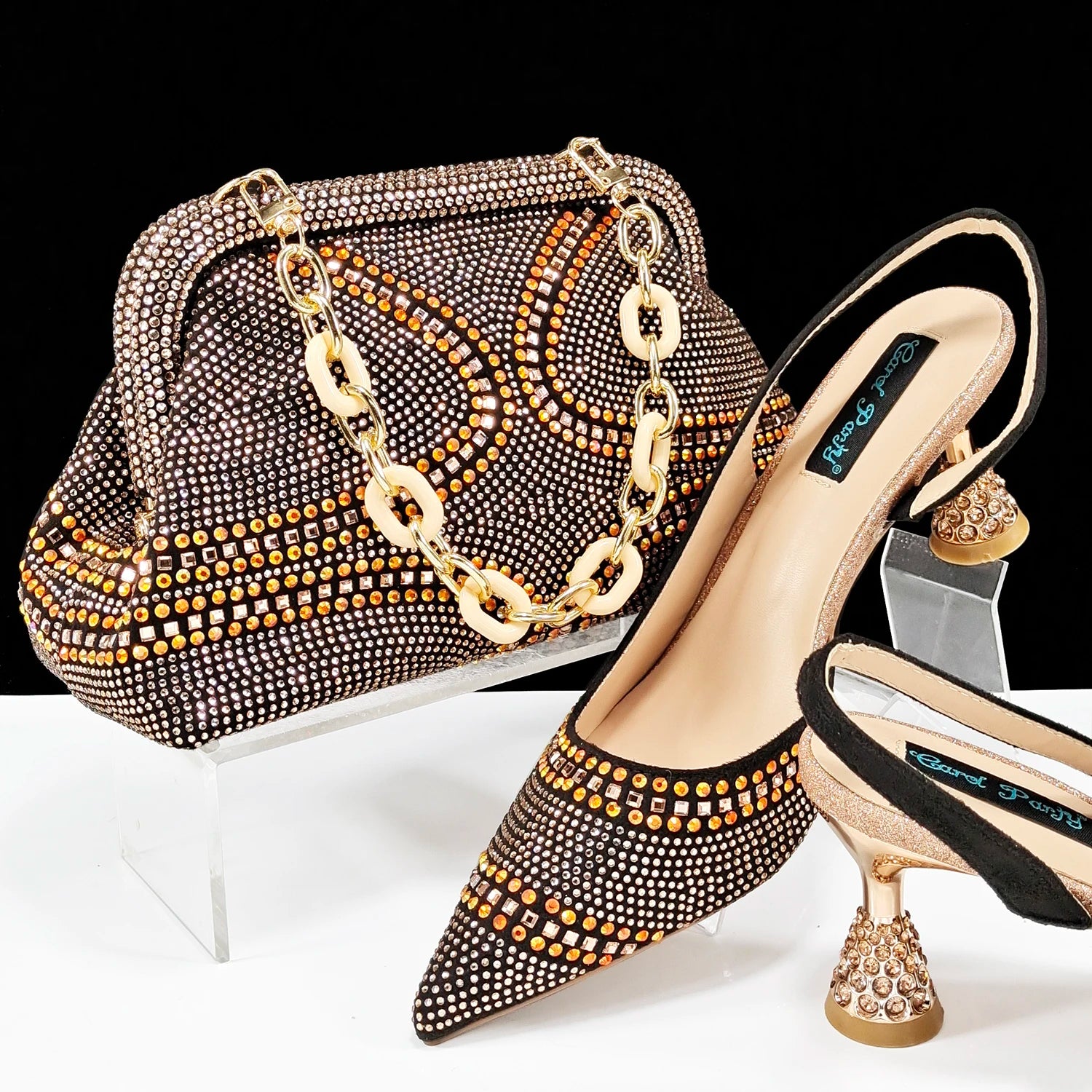 QSGFC New Designer Specials Italian Women Heels Shoes and Bag Set  Royal Green Color Comfortable With Rhinestone for Party