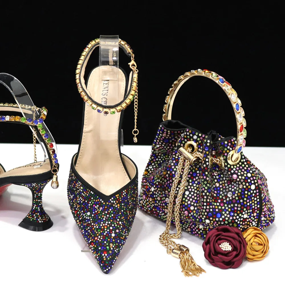 New Arrival Fashion Style Pointed Shoes Bag Soft Handle Bag Anklet Design Medium Heel Ladies Shoes Suitable for Wedding Party