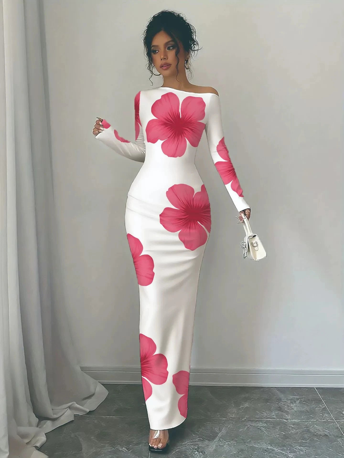 Autumn new style individual solid color trendy elegant high-waist long-sleeved figure-hugging bodycon dress sexy