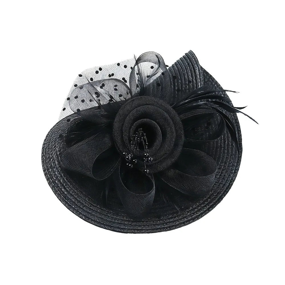 New Mesh Ribbons Fascinator Caps Flower Feather Elegant Hair Drop Fascinator Hat Headwear Women Makeup Prom