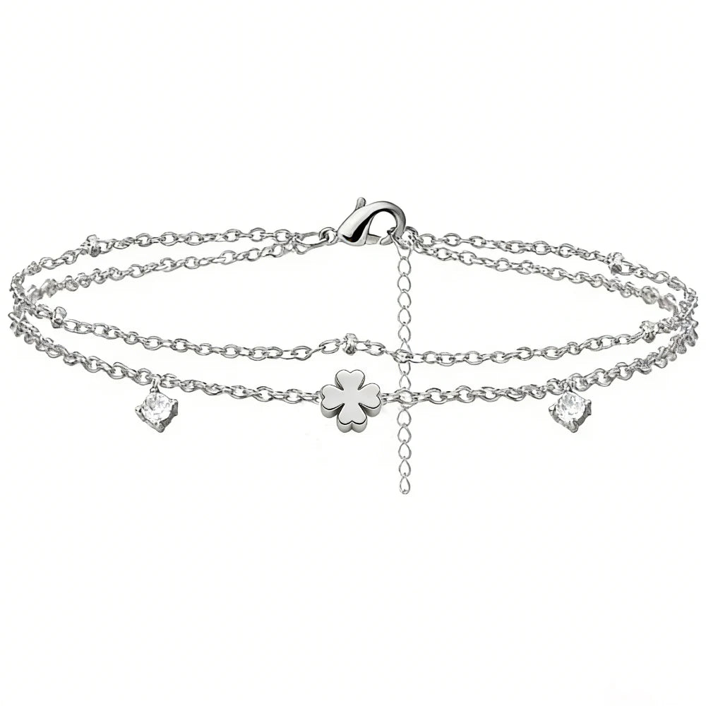 925 Sliver Plated CZ Anklet Bracelets for Women Girl Trendy New Waterproof Heart Charm Dainty Layer Chain Anklets Jewelry Gifts