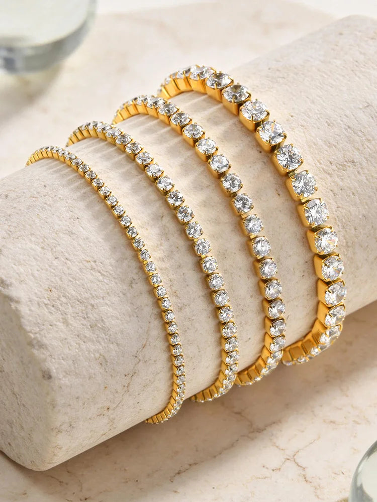 Tennis Anklet 2mm/3mm/4mm, 18K PVD Gold Plated Dainty CZ Foot Chain, Ultra Sparkling Aesthetic Layering Summer Jewelry for Women