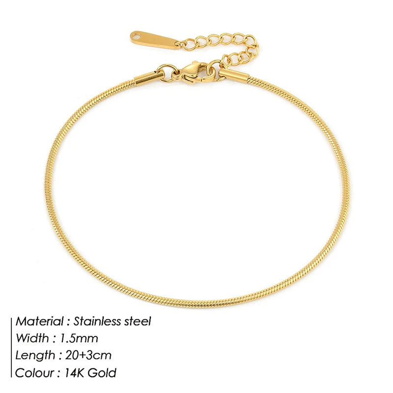 SUNIBI Stainless Steel Snake Chain Anklet for Women Summer Beach Gold Color Anklets Fashion Jewelry Dropshipping Wholesale