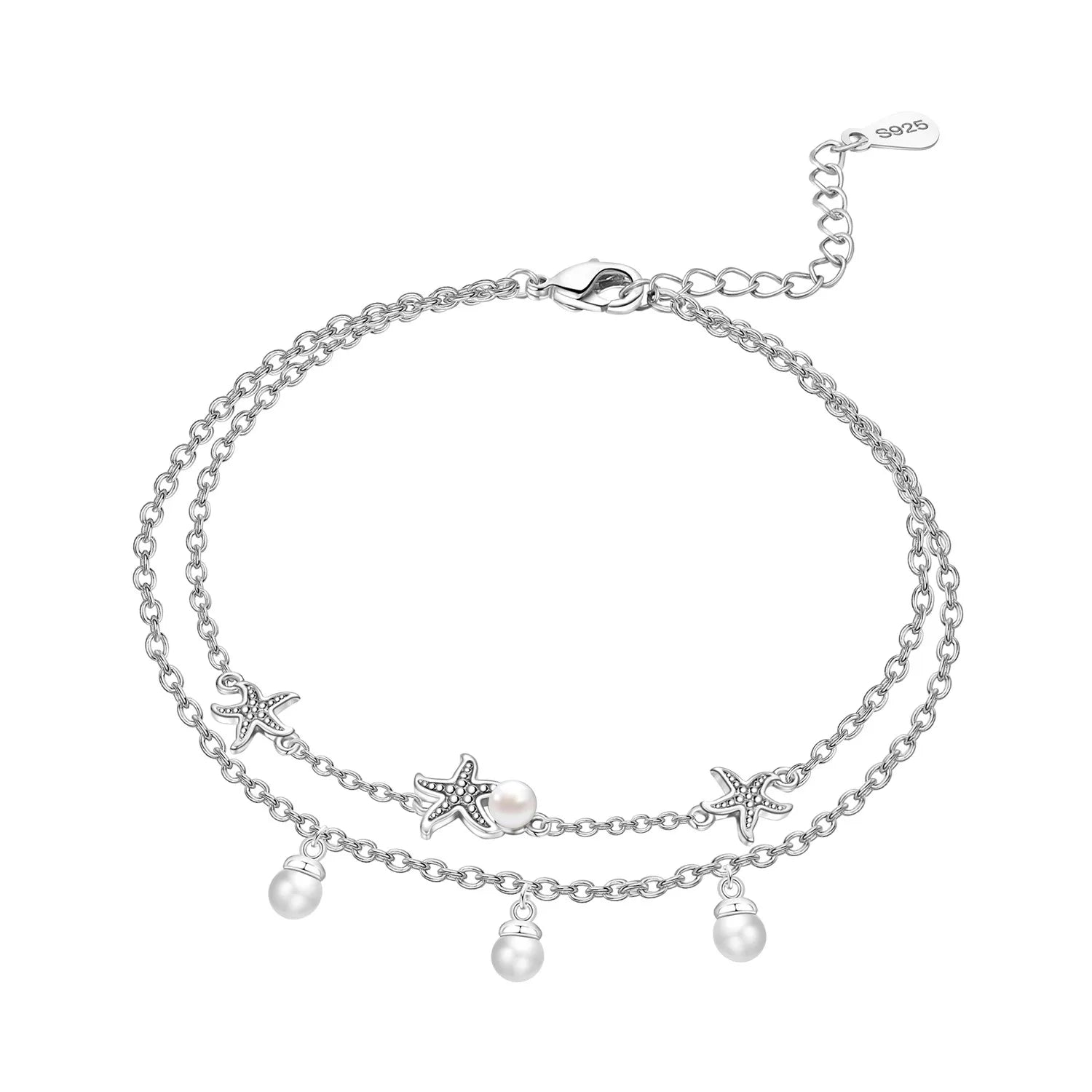 Orstarry S925 Sterling Silver Summer Double Star Shaped Chain Anklets Women Lady Ankle Bracelet Prom Foot Party Jewelry Gifts