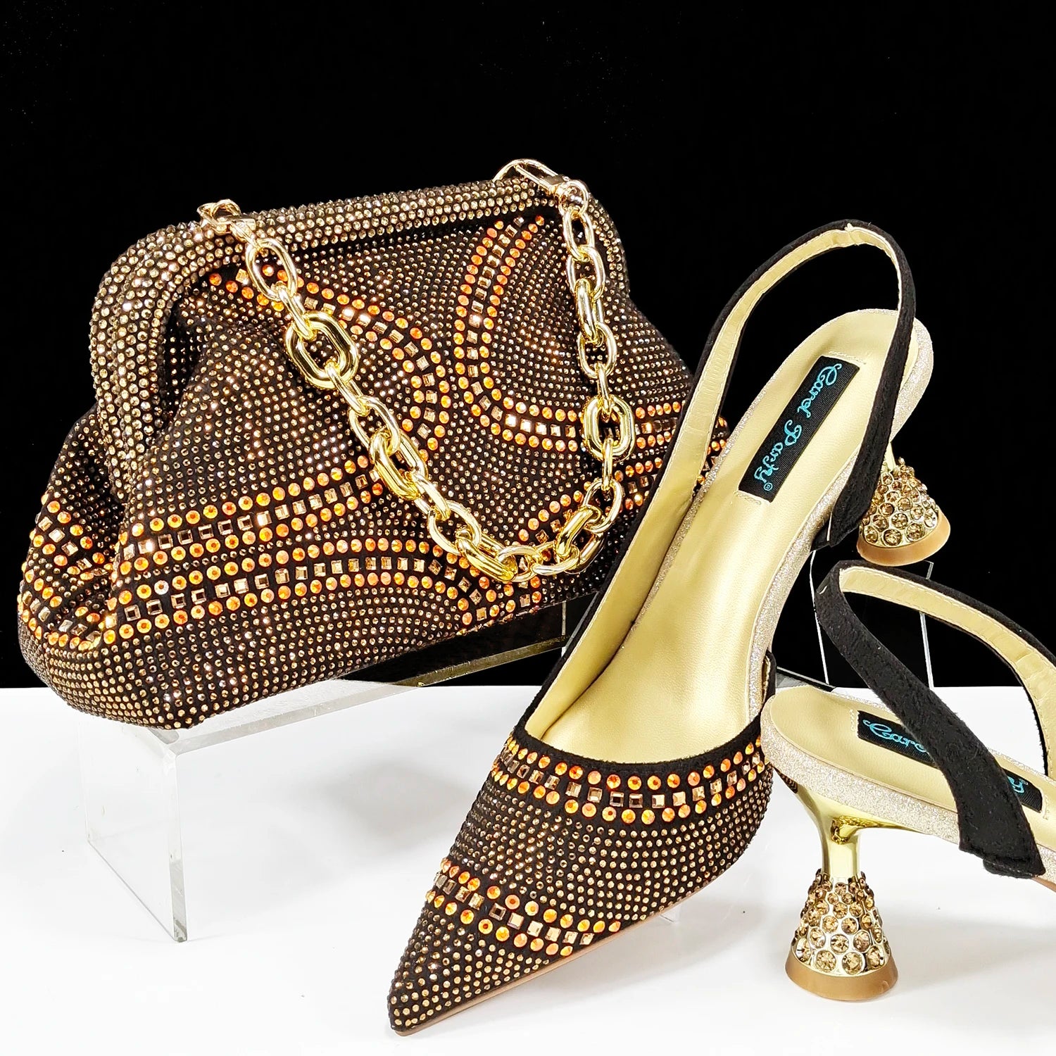 QSGFC New Designer Specials Italian Women Heels Shoes and Bag Set  Royal Green Color Comfortable With Rhinestone for Party