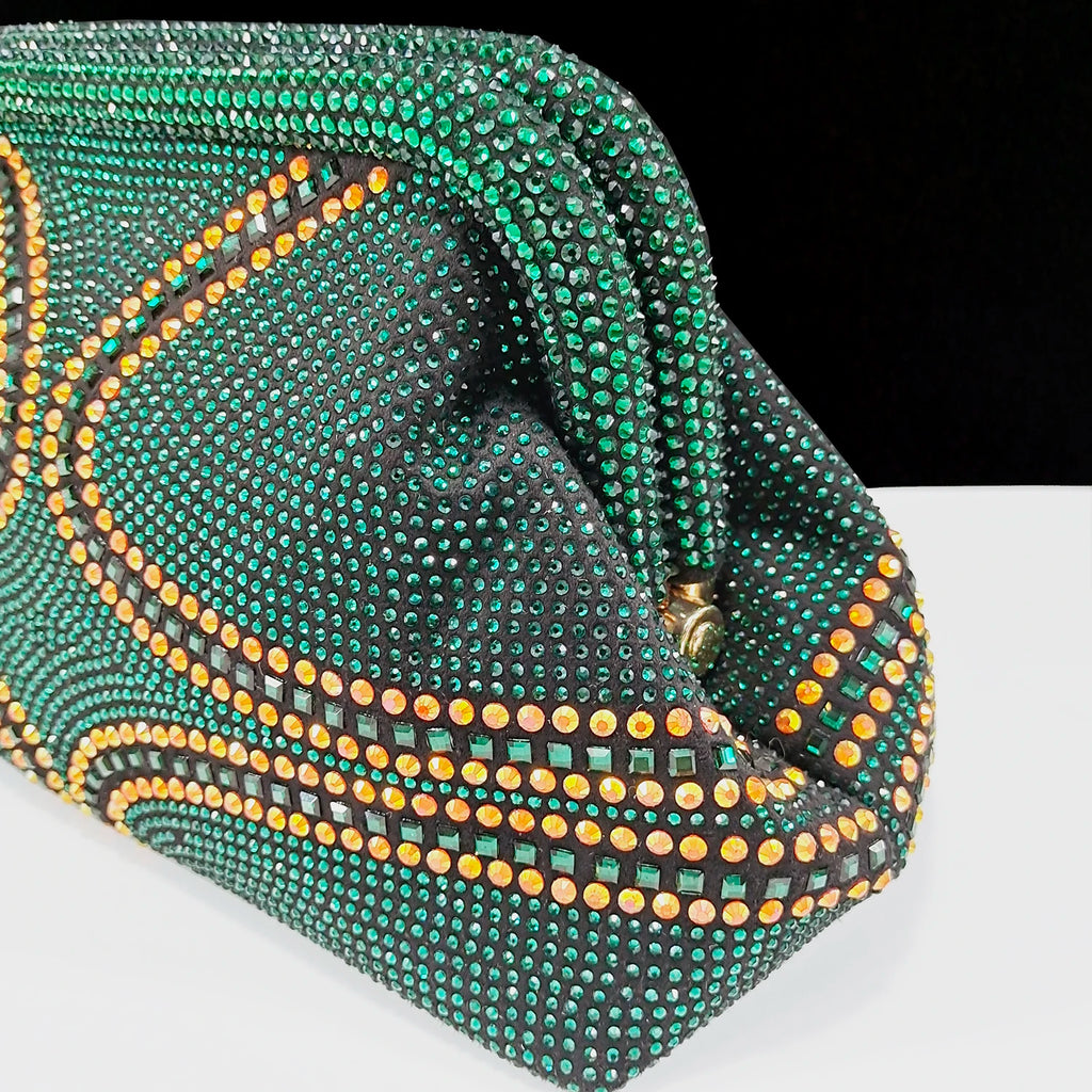 QSGFC New Designer Specials Italian Women Heels Shoes and Bag Set  Royal Green Color Comfortable With Rhinestone for Party