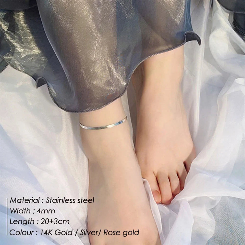 SUNIBI Stainless Steel Snake Chain Anklet for Women Summer Beach Gold Color Anklets Fashion Jewelry Dropshipping Wholesale