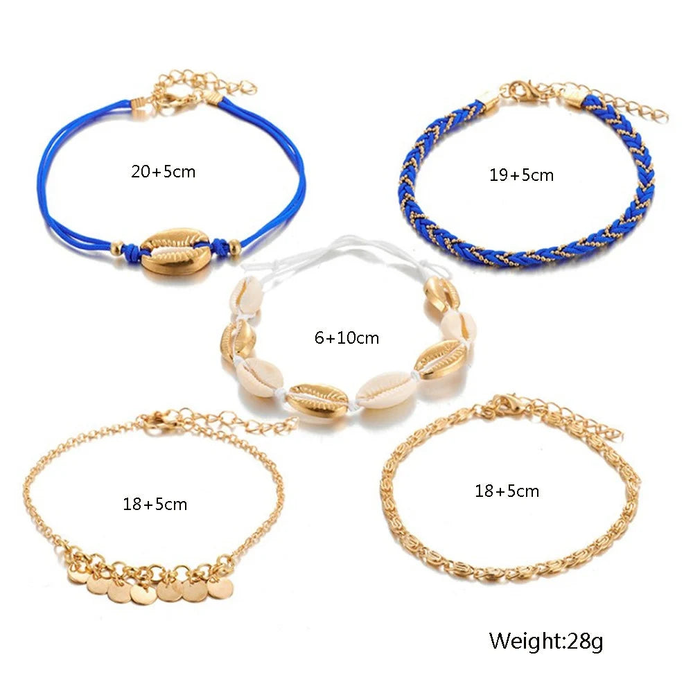 Boho Women Sequins Ankle Bracelet Set Star Moon Lightning Charm Chain On Foot Leg For Female Summer Beach Anklet Jewelry