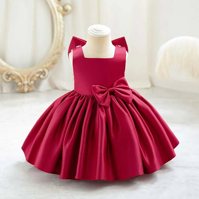 Baby Girls Party Dress Sweet Big Bow Princess Birthday Dresses Children Clothes Flower Girl Elegant Evening Formal Wear Clothing